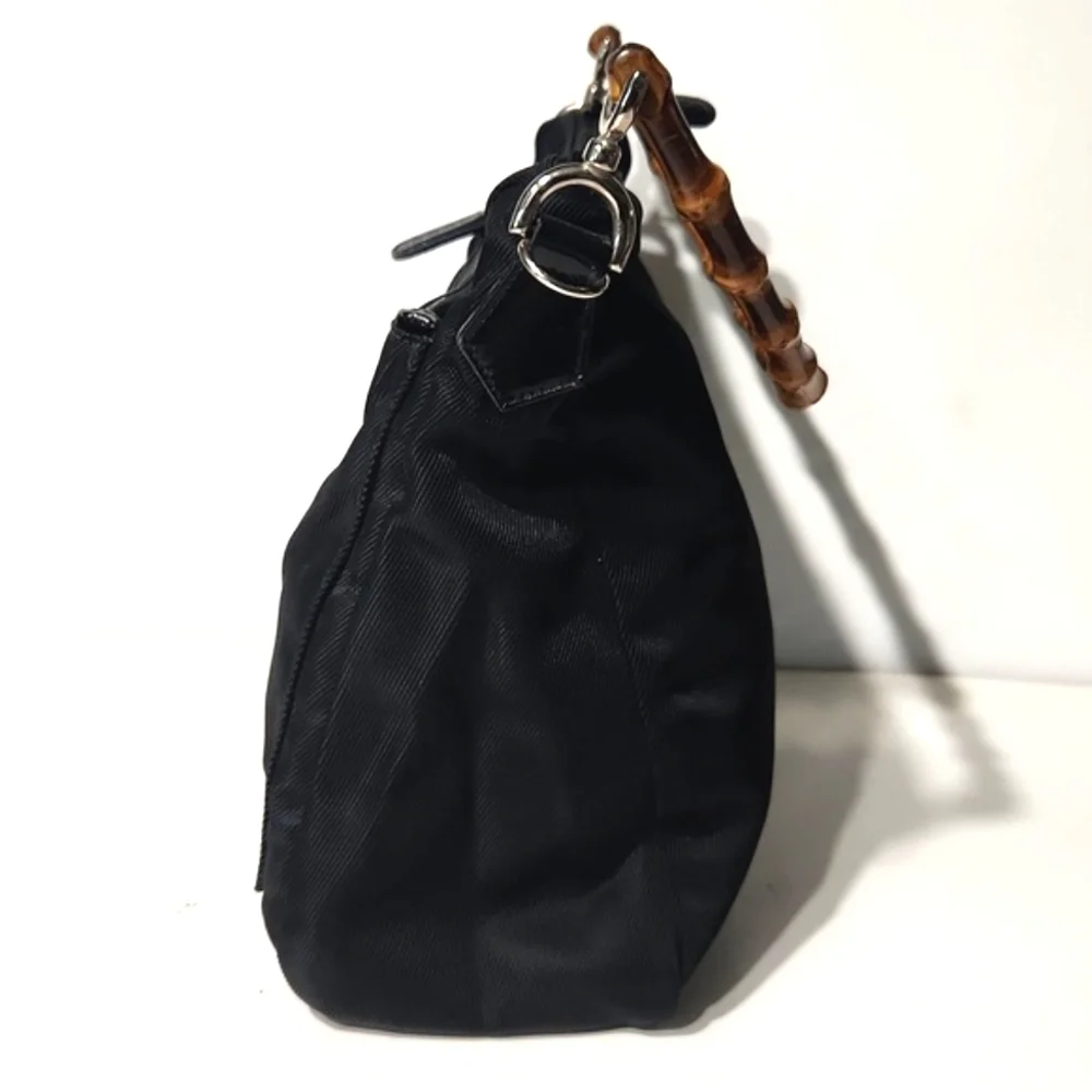 GUCCI Authentic Bamboo Black Classic Nylon Shoulder Bag 000 2058 0509 EUC!! - Picture 11 of 16